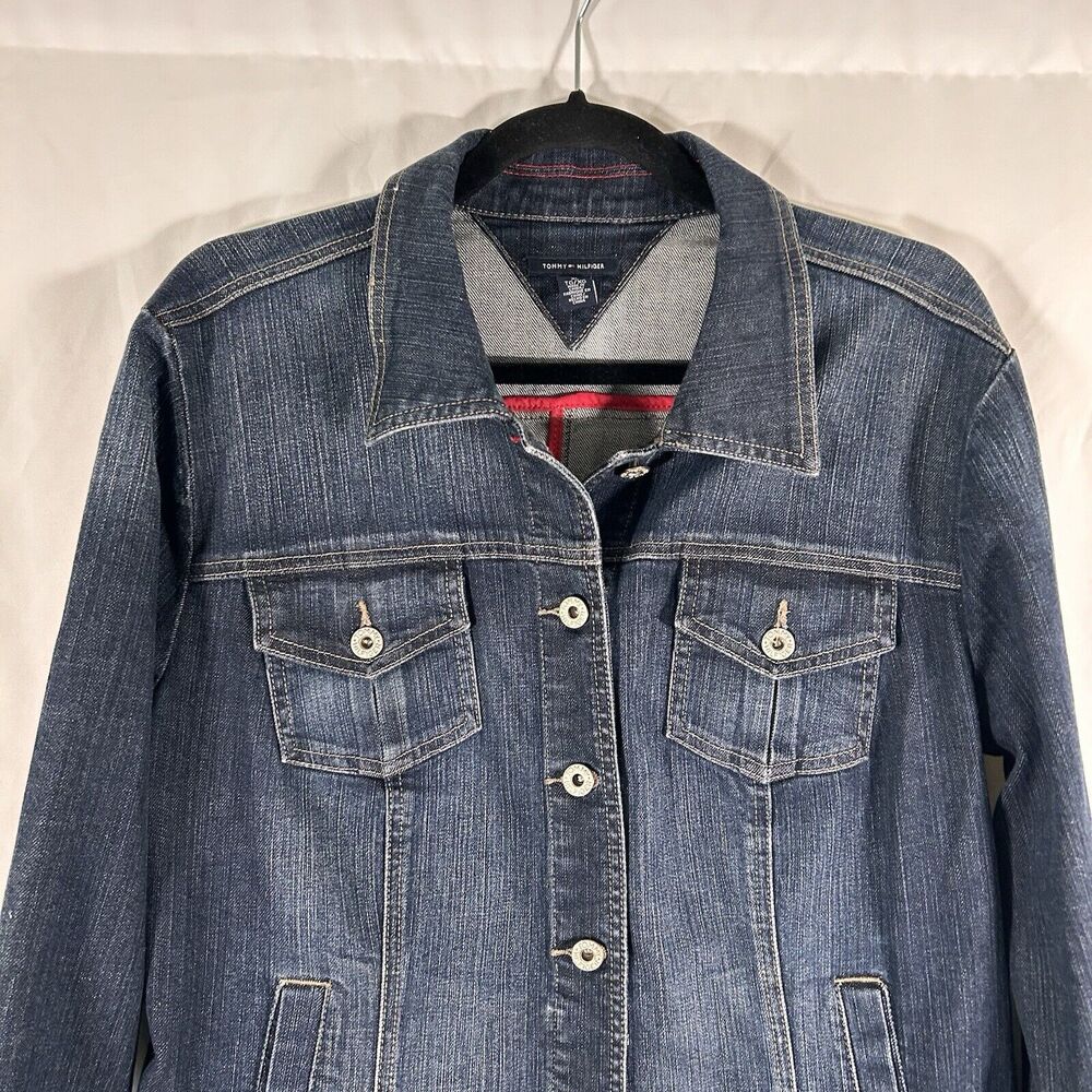 Tommy Hilfiger Jean Jacket Women's XL Dark Wash Denim Button Up Pockets Cotton - Picture 2 of 11